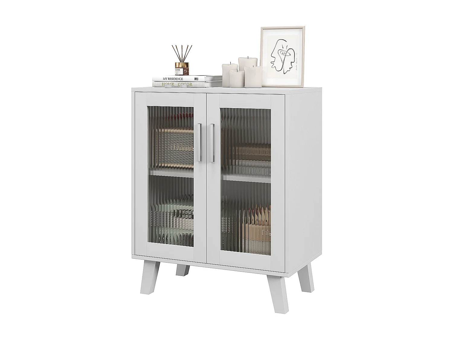 Credenza moderna con 2 ante trasparenti mobile multiuso a 2 ripiani per cucina