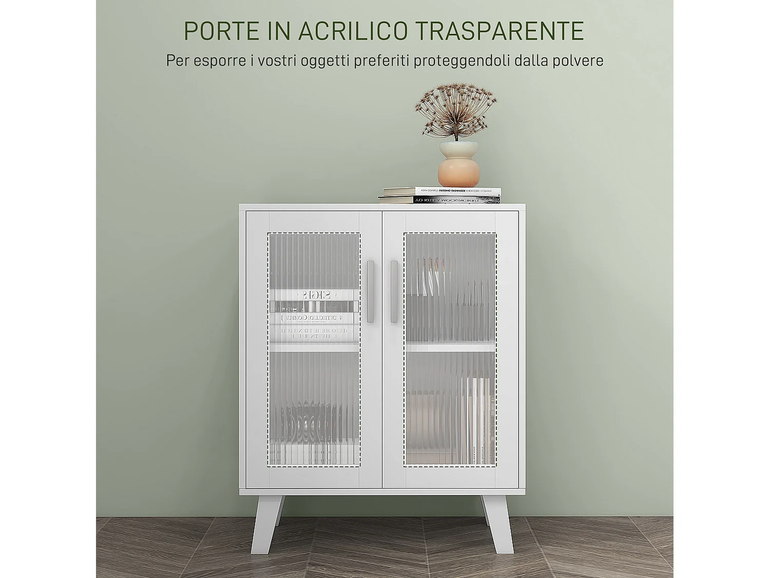 Credenza moderna con 2 ante trasparenti mobile multiuso a 2 ripiani per cucina