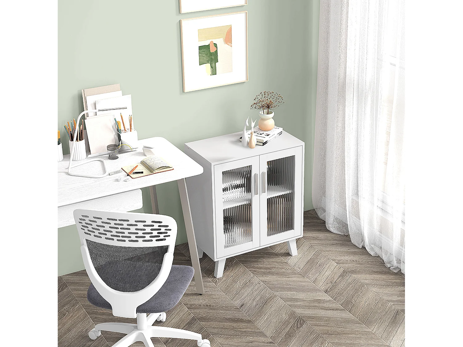 Credenza moderna con 2 ante trasparenti mobile multiuso a 2 ripiani per cucina