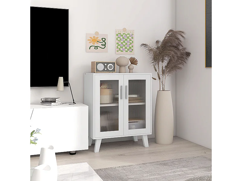 Credenza moderna con 2 ante trasparenti mobile multiuso a 2 ripiani per cucina