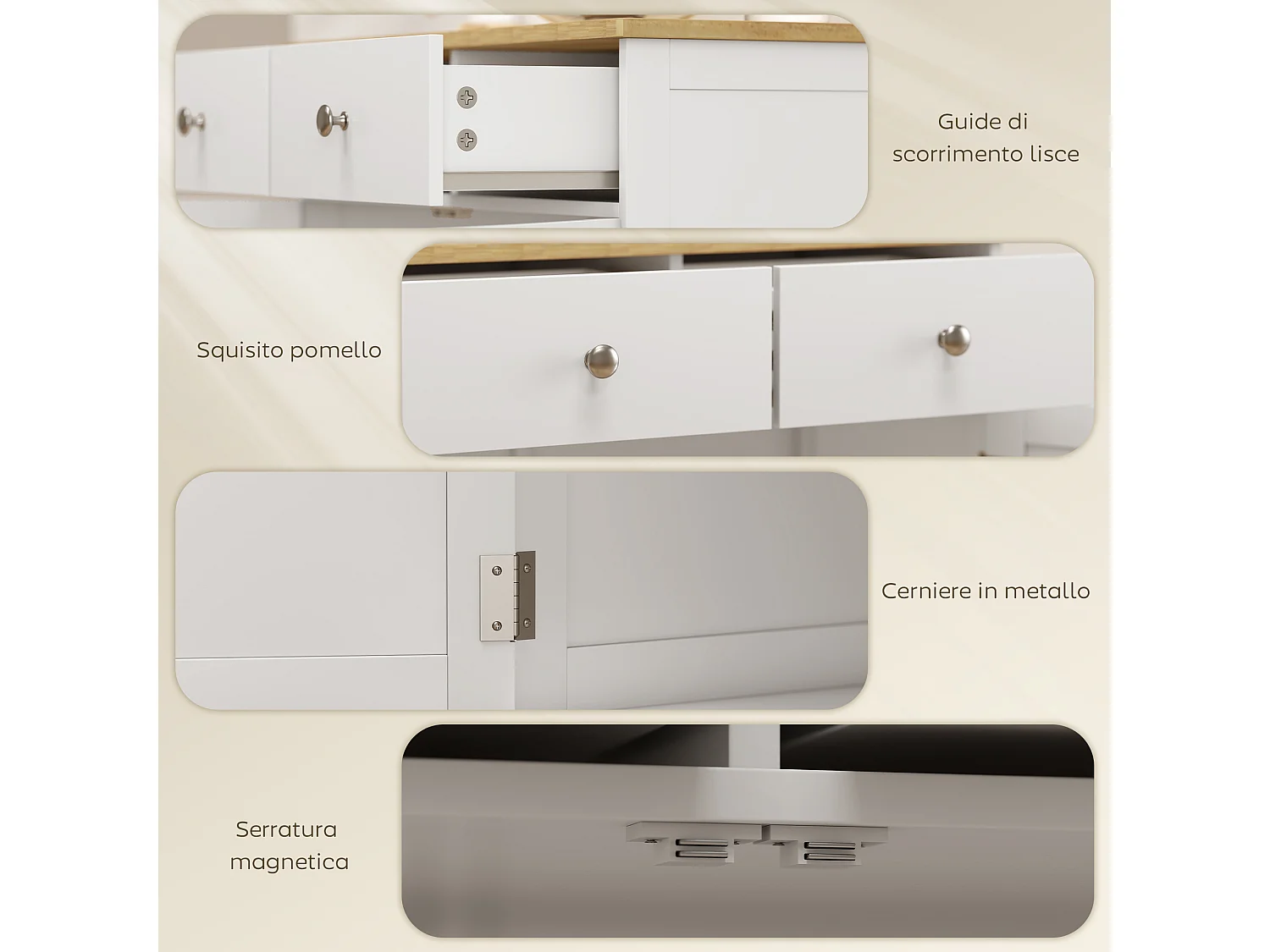 Credenza soggiorno con 2 cassetti e armadietto con ripiano regolabile