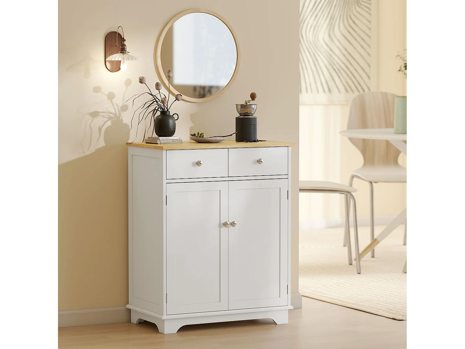 Credenza soggiorno con 2 cassetti e armadietto con ripiano regolabile