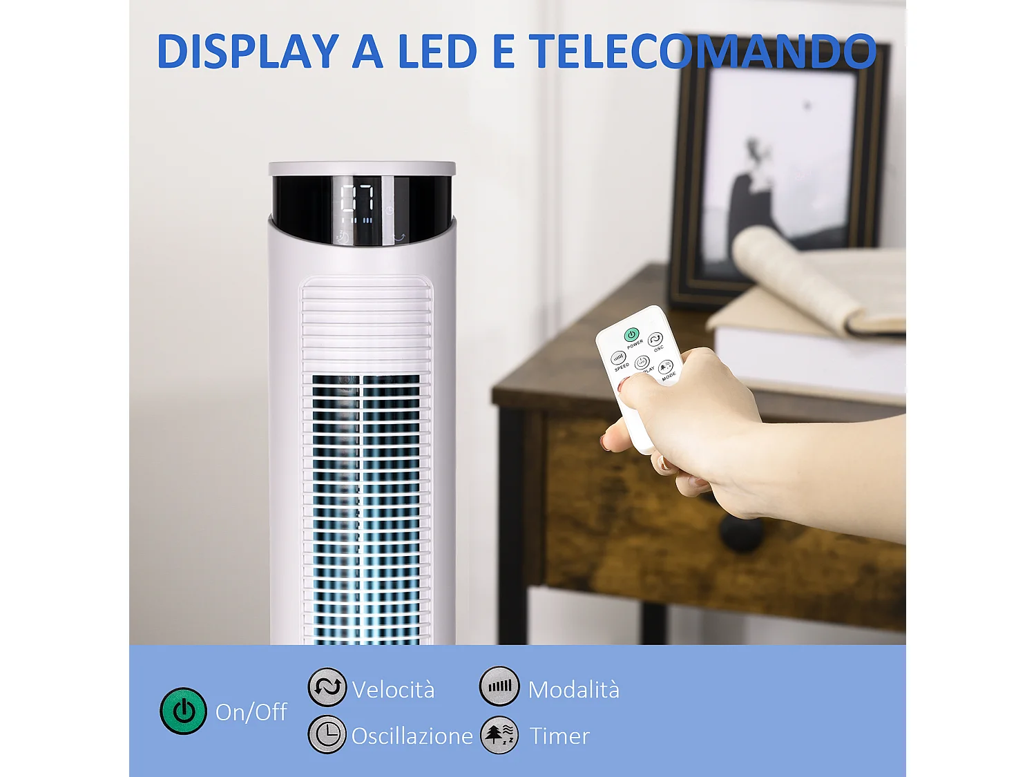 Ventilatore a torre 45w a 3 modalità e 3 velocità con timer da 12h