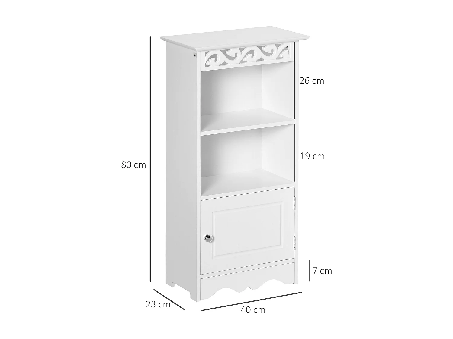 Mobiletto bagno da terra con armadietto e 2 ripiani in mdf bianco