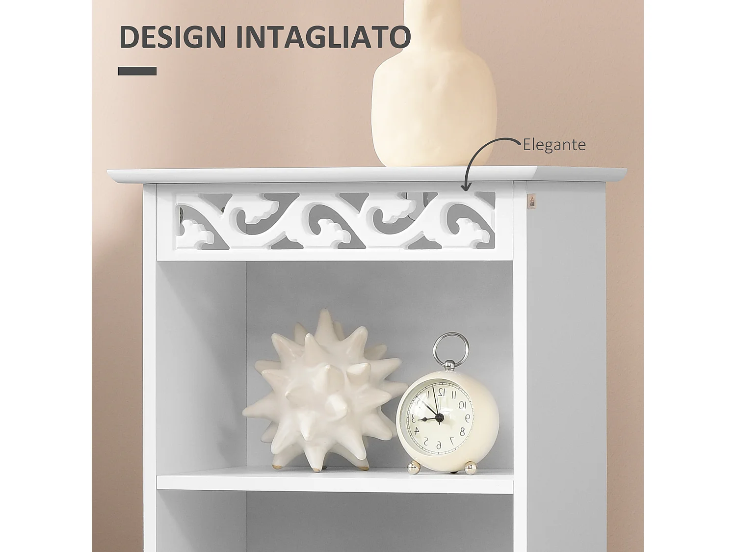 Mobiletto bagno da terra con armadietto e 2 ripiani in mdf bianco