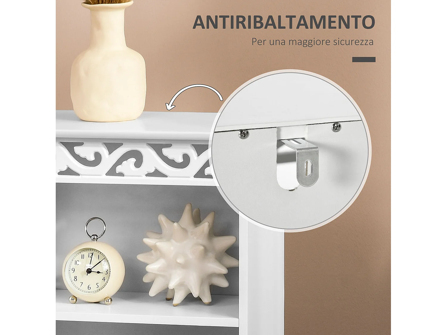 Mobiletto bagno da terra con armadietto e 2 ripiani in mdf bianco