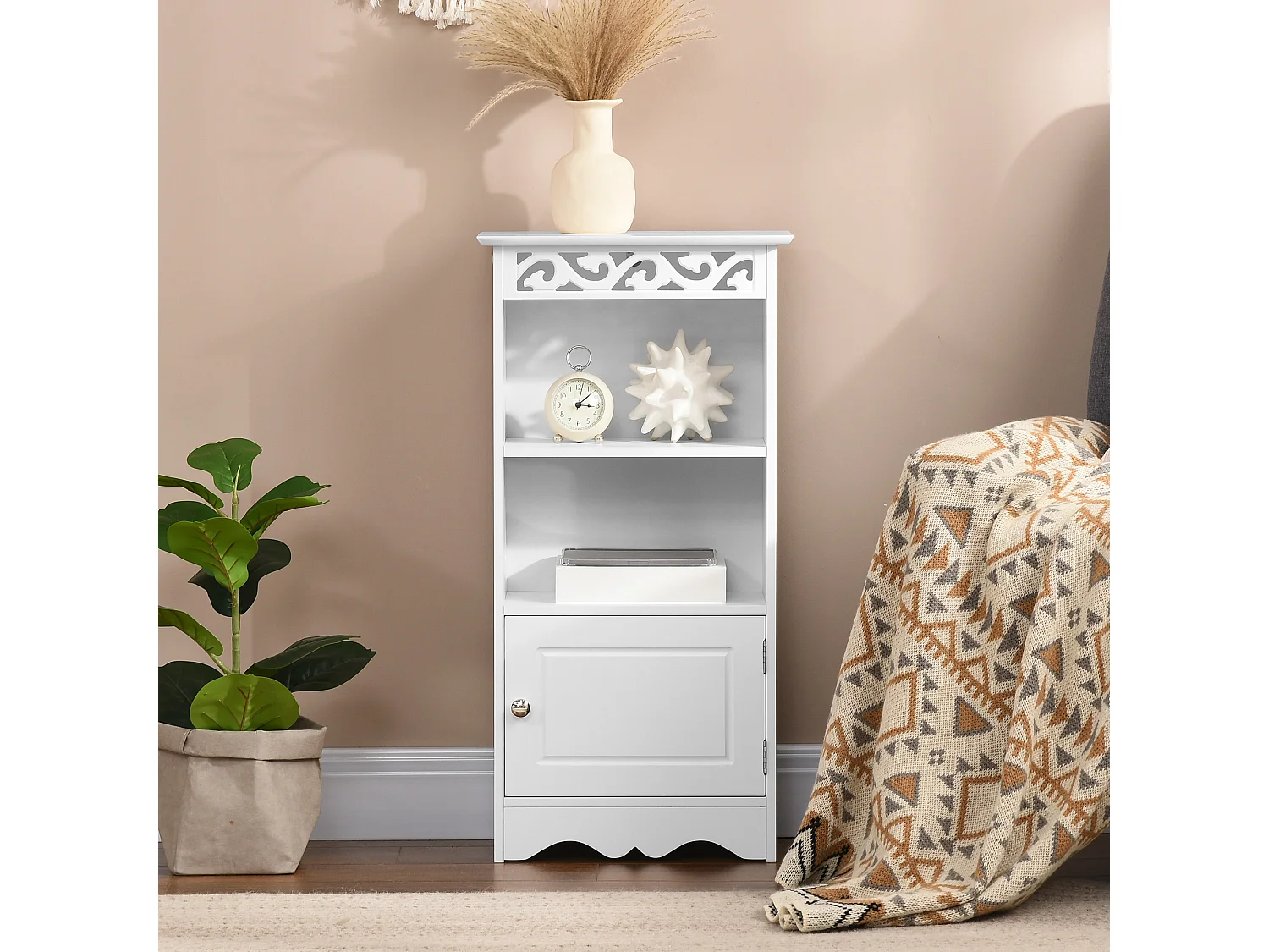 Mobiletto bagno da terra con armadietto e 2 ripiani in mdf bianco