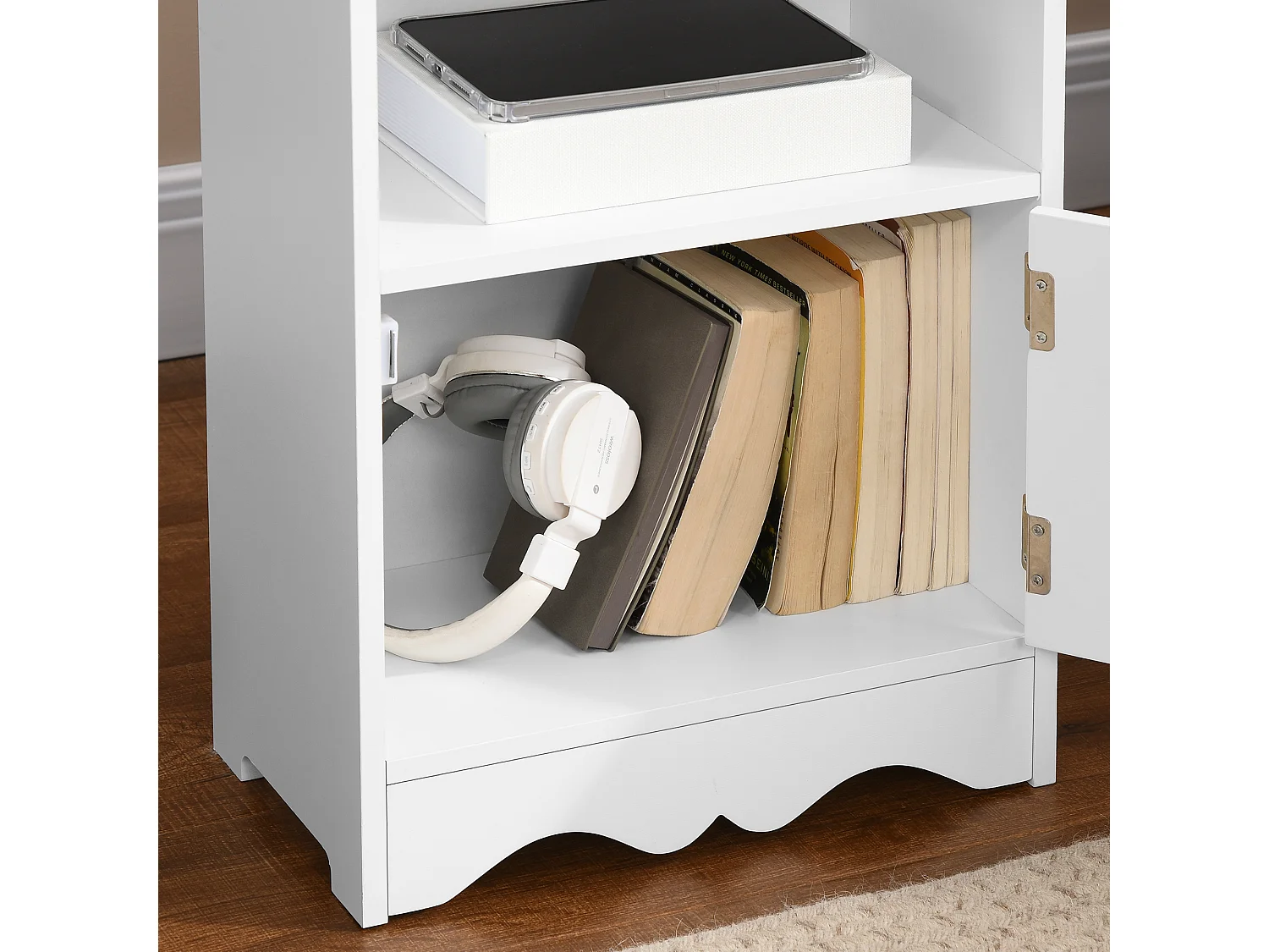 Mobiletto bagno da terra con armadietto e 2 ripiani in mdf bianco