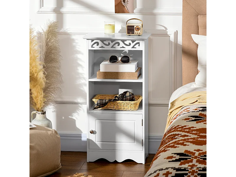 Mobiletto bagno da terra con armadietto e 2 ripiani in mdf bianco