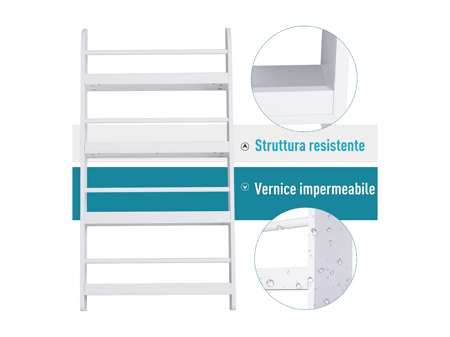 Libreria da parete con 4 ripiani impermeabile bianco