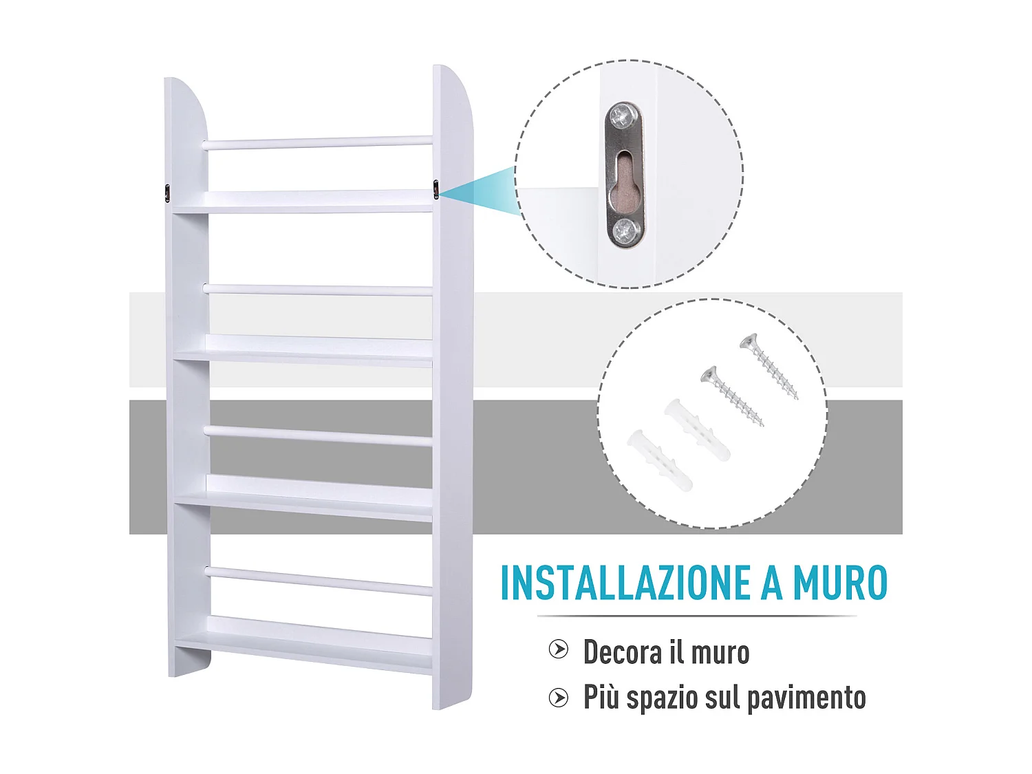 Libreria da parete con 4 ripiani impermeabile bianco