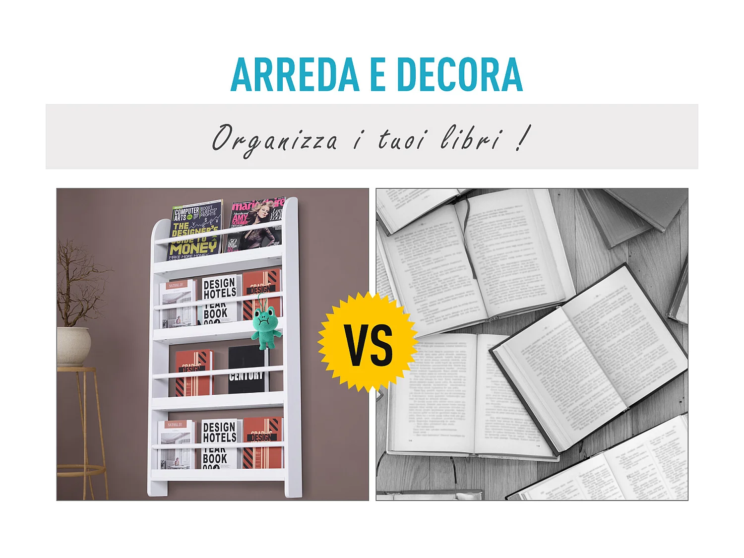Libreria da parete con 4 ripiani impermeabile bianco
