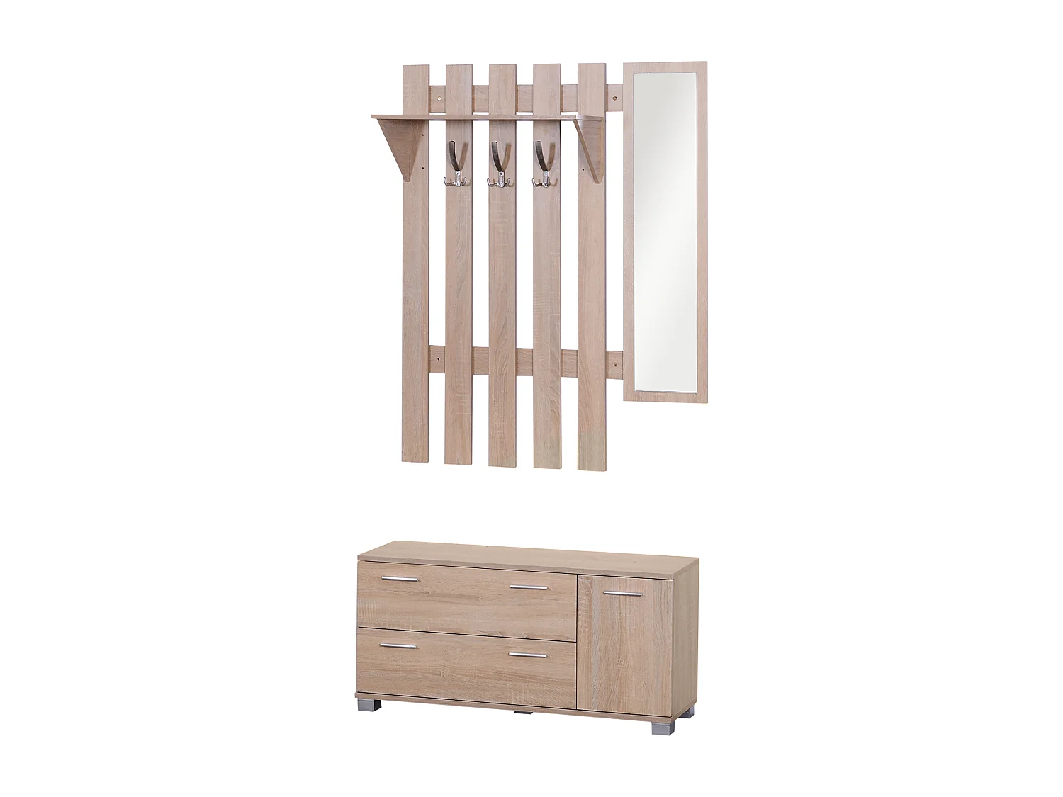 Set appendiabiti 3 in 1 con specchio e scarpiera in legno