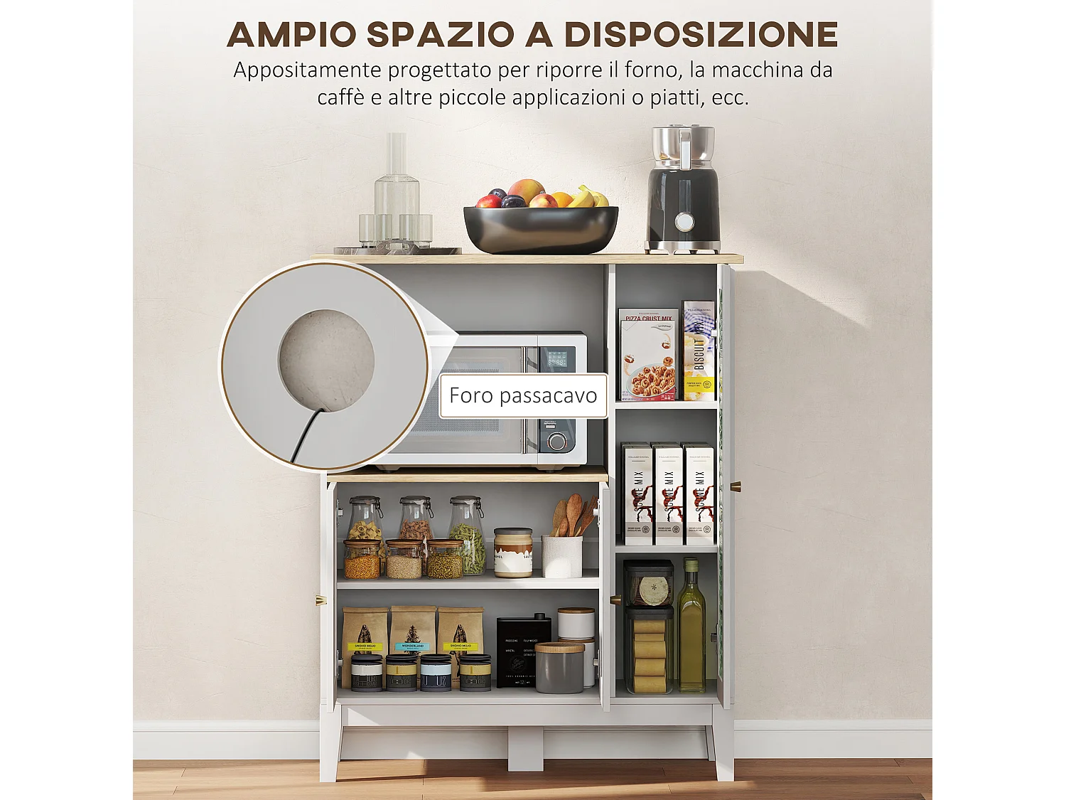 Mobile microonde con piano per elettrodomestici armadietti e anta in vetro