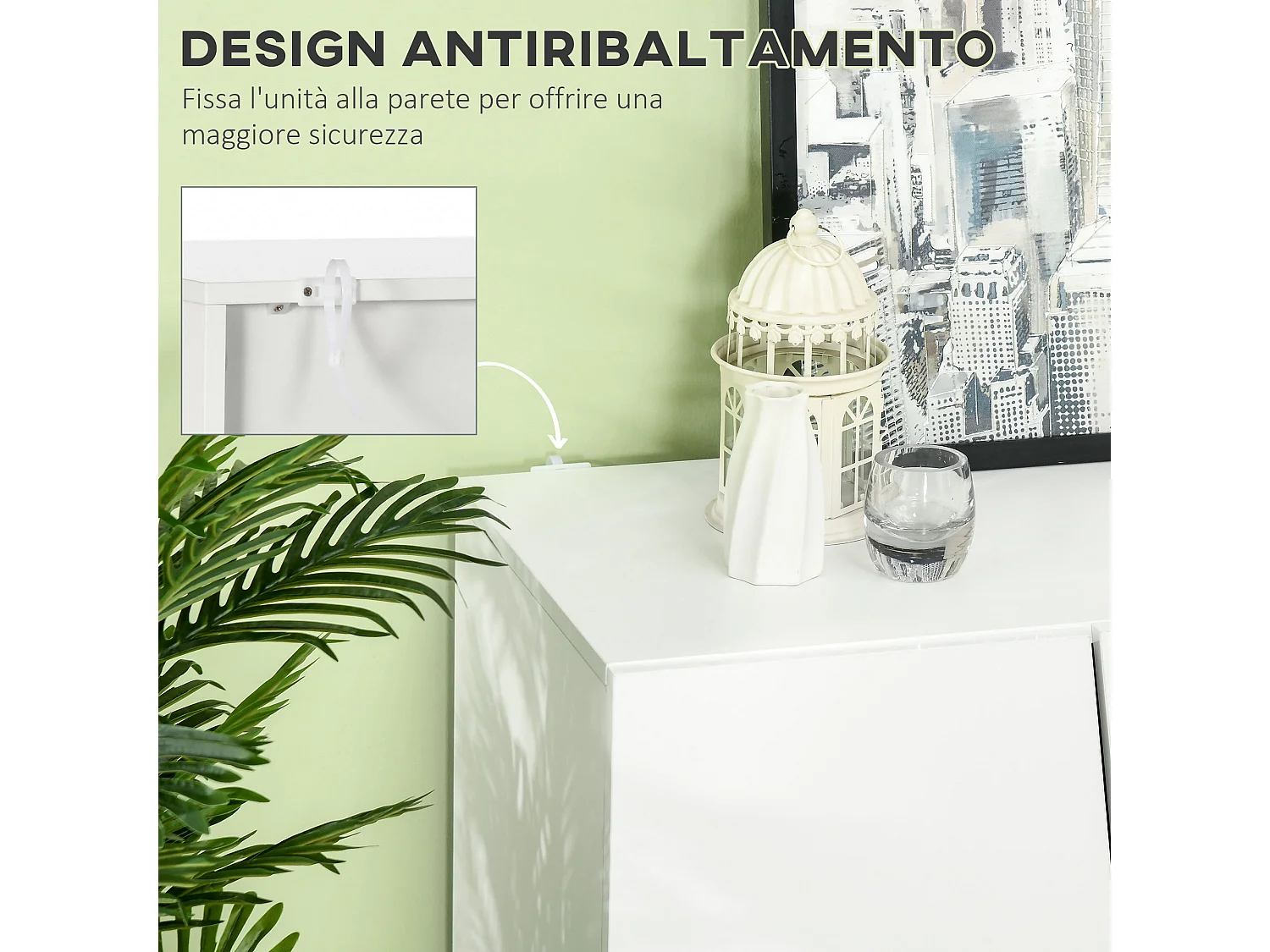 Mobiletto multiuso a 5 livelli in truciolato bianco