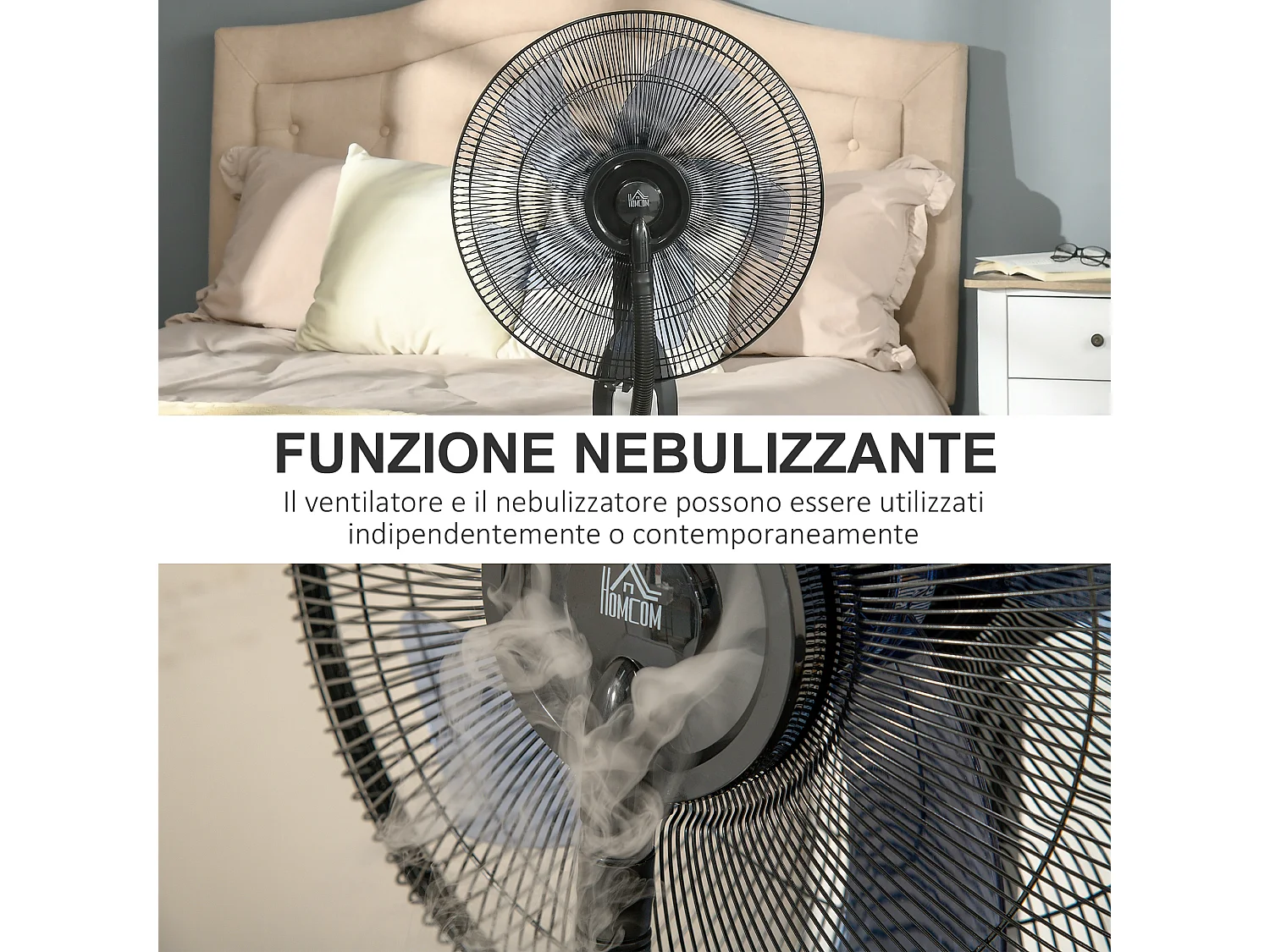 Ventilatore nebulizzatore 90w a 4 ruote con serbatoio 2.8l e 4 velocità