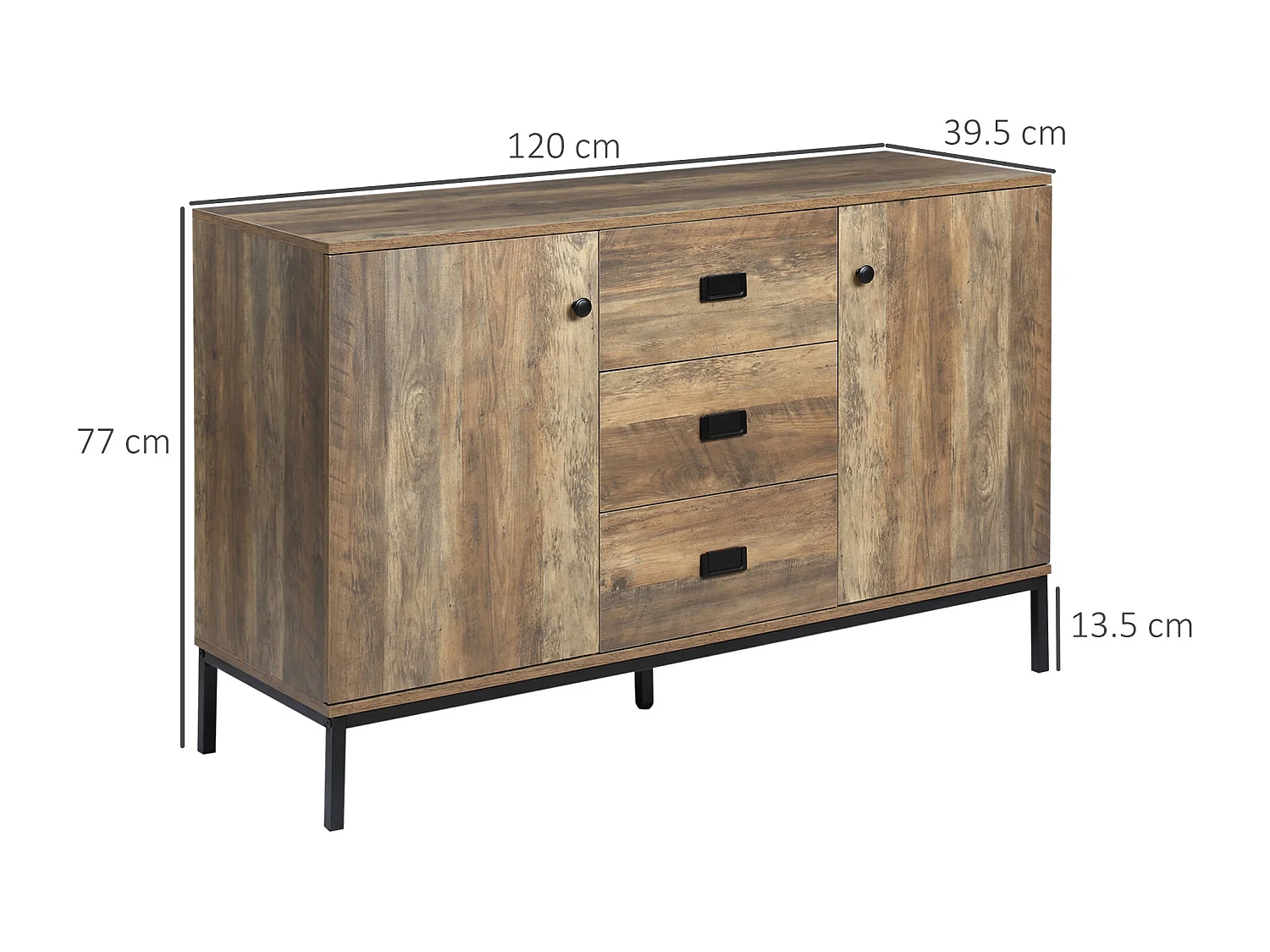 Credenza moderna con 2 armadietti a 2 ante e 3 cassetti marrone