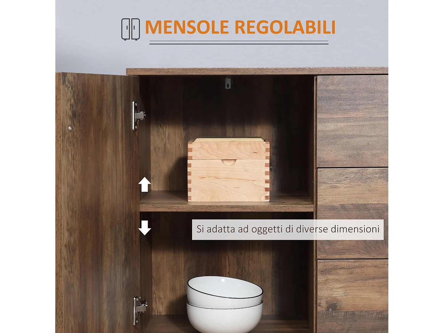 Credenza moderna con 2 armadietti a 2 ante e 3 cassetti marrone