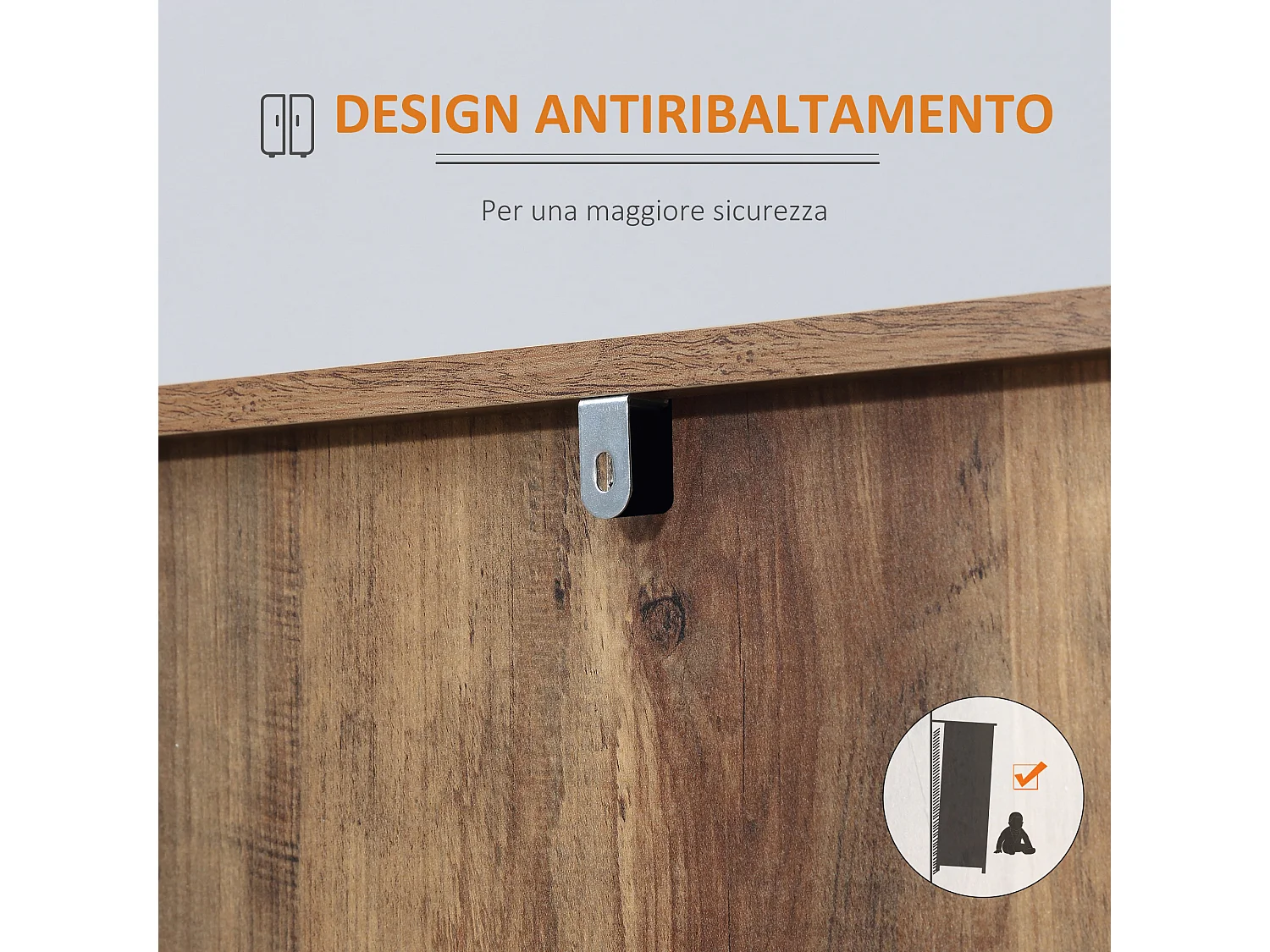 Credenza moderna con 2 armadietti a 2 ante e 3 cassetti marrone