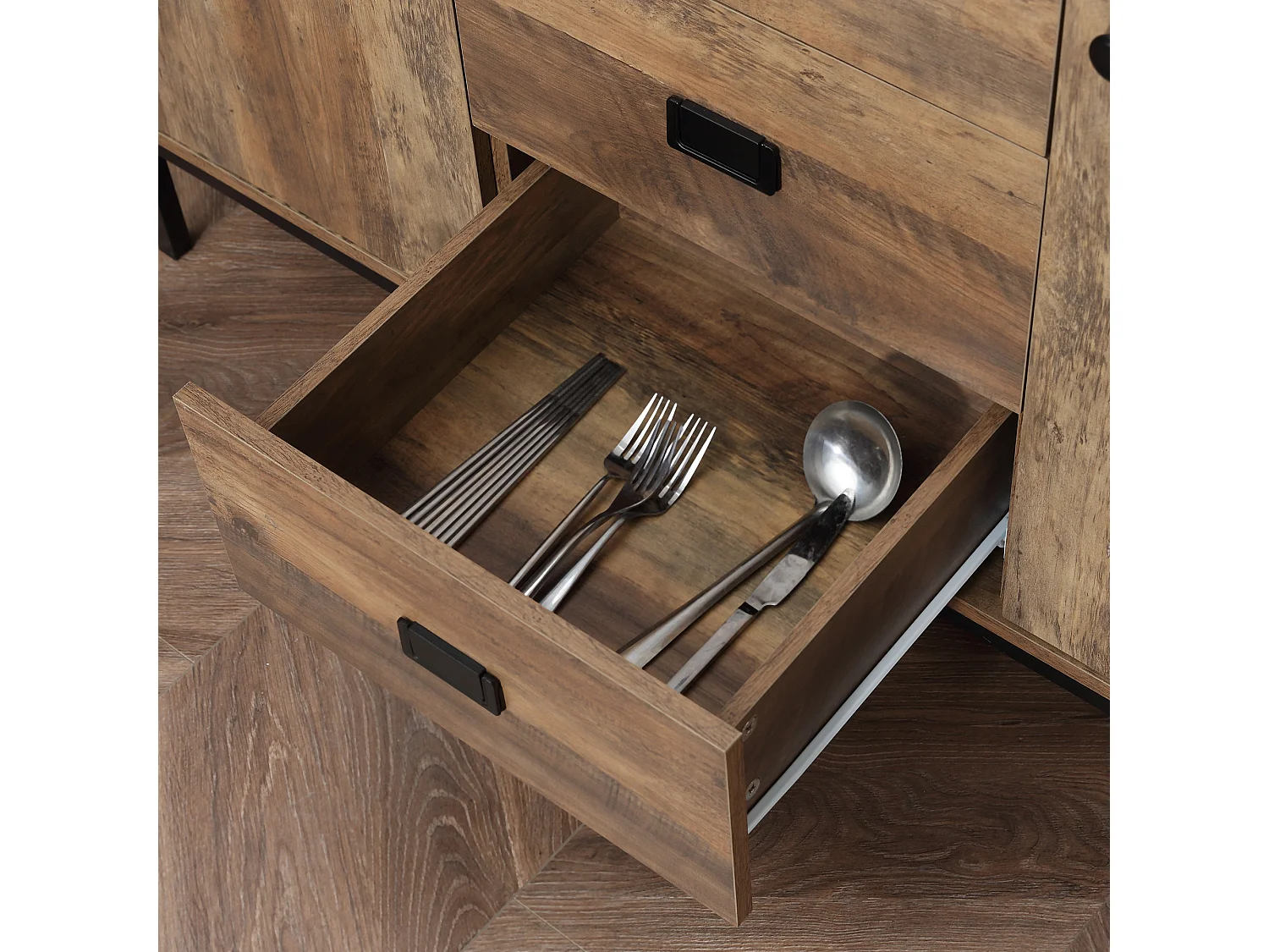 Credenza moderna con 2 armadietti a 2 ante e 3 cassetti marrone