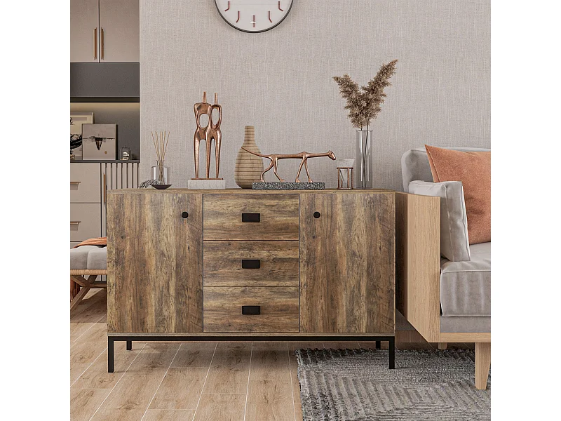 Credenza moderna con 2 armadietti a 2 ante e 3 cassetti marrone
