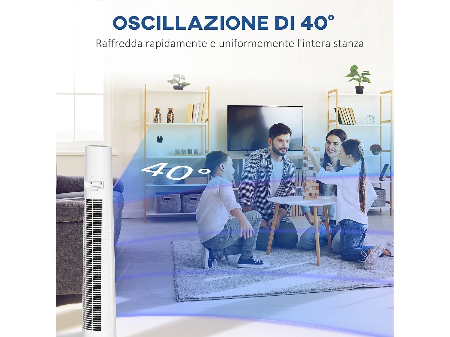 Ventilatore a torre 50w a 3 modalità e 3 velocità con timer da 12h