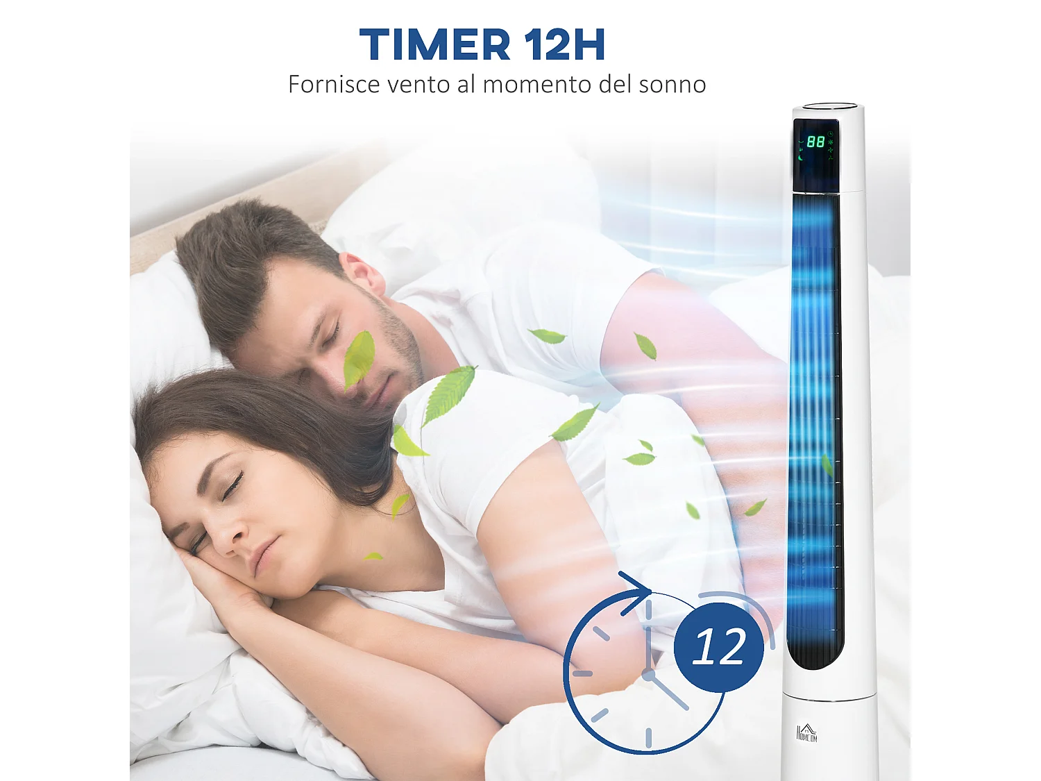 Ventilatore a torre 50w a 3 modalità e 3 velocità con timer da 12h