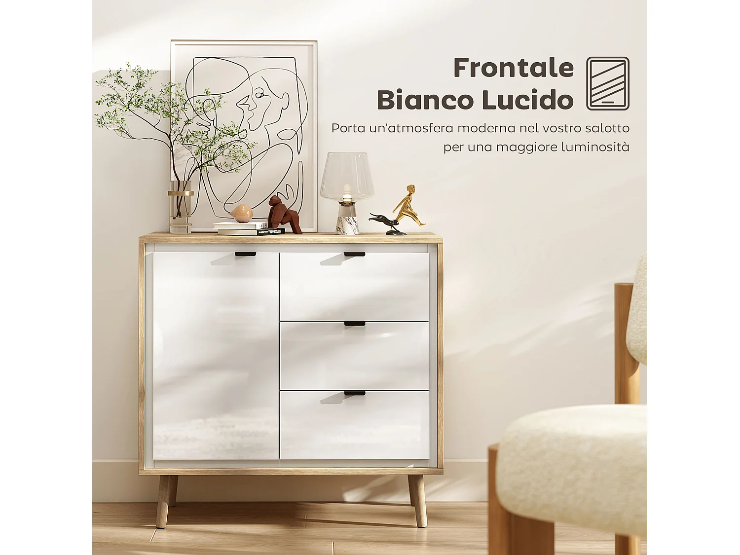 Credenza cucina con 3 cassetti e armadietto mobile cucina moderno