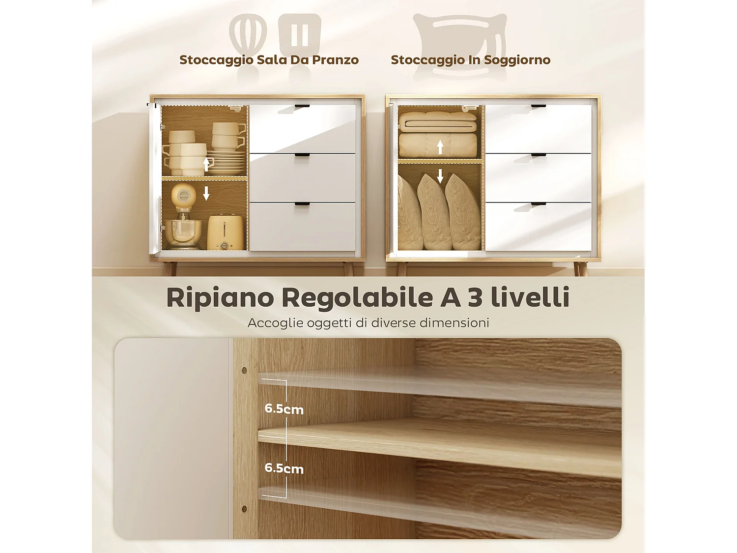 Credenza cucina con 3 cassetti e armadietto mobile cucina moderno