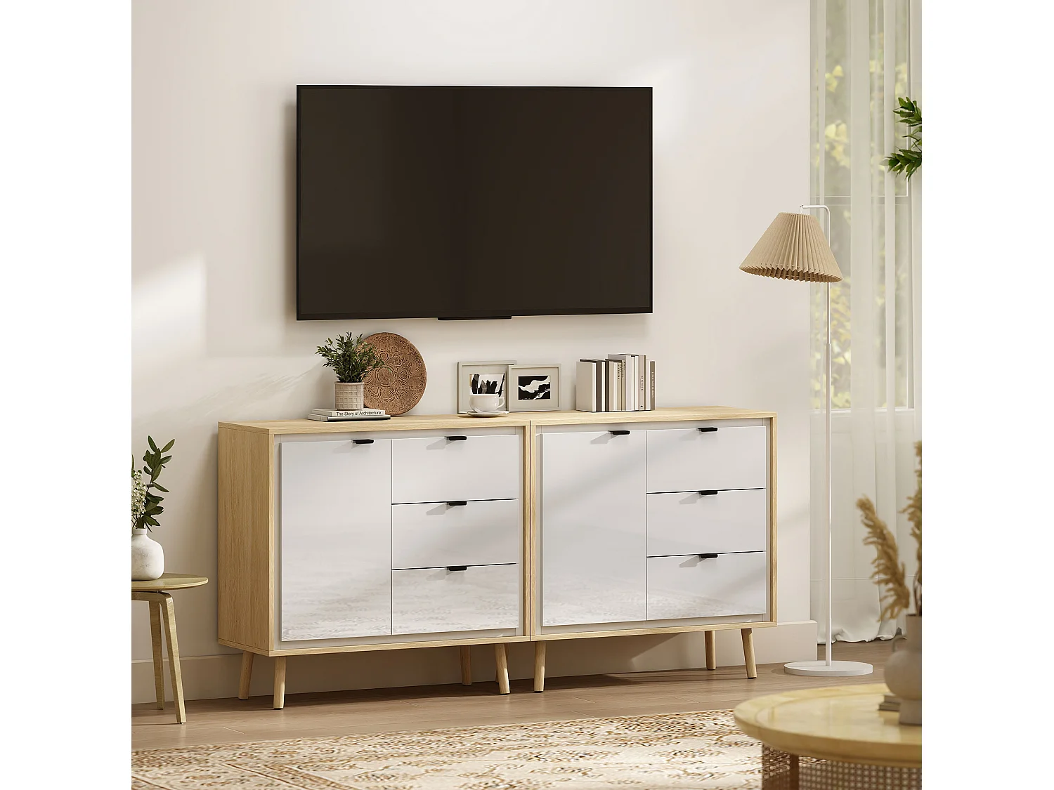 Credenza cucina con 3 cassetti e armadietto mobile cucina moderno