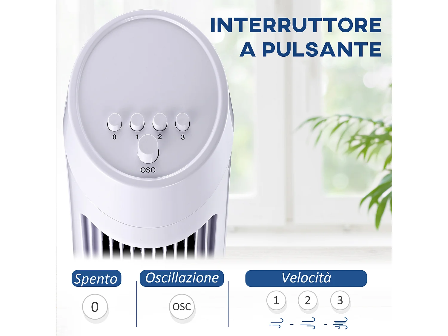 Ventilatore a torre oscillante da 45w a 3 velocità