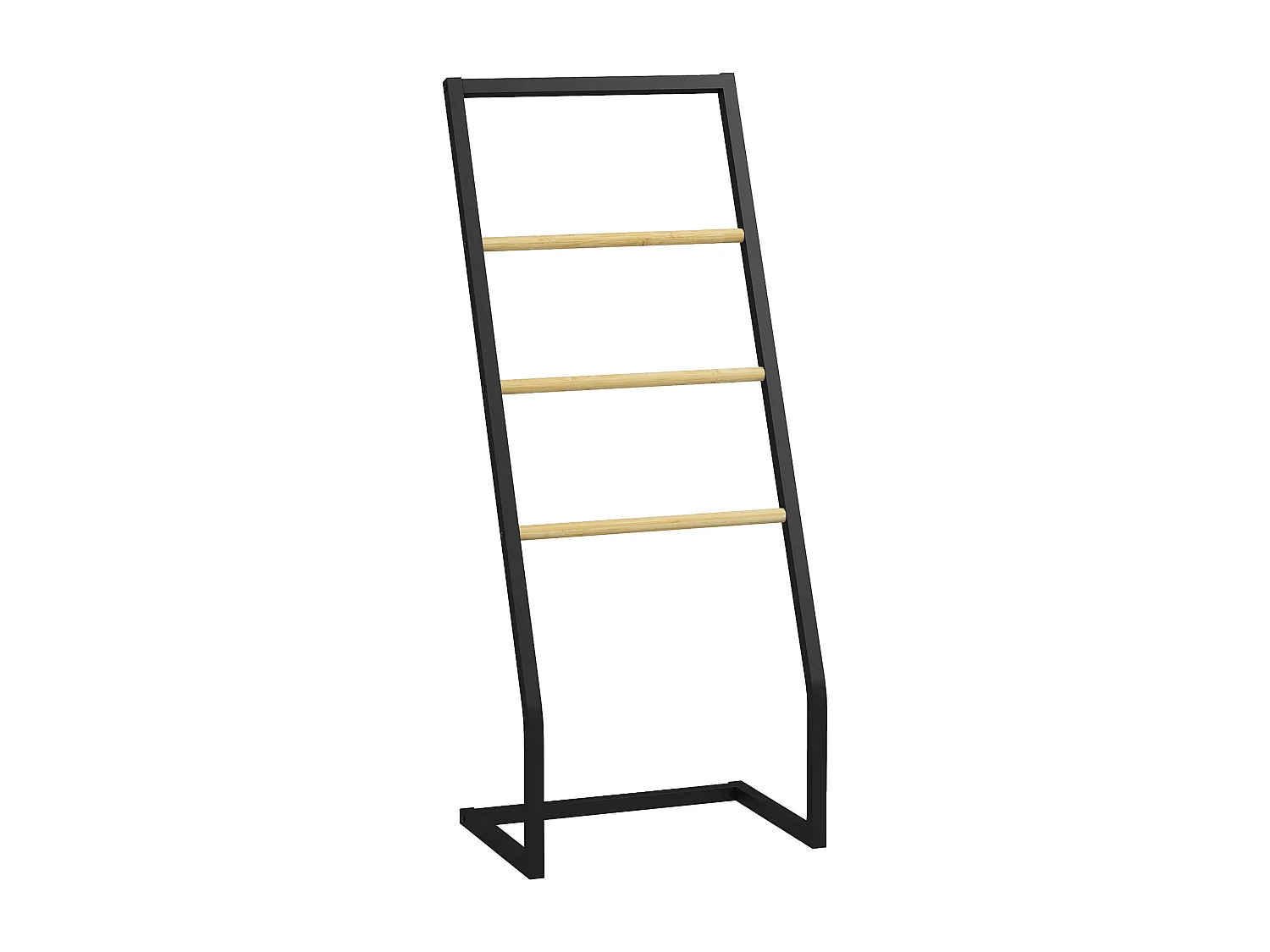 Portasciugamani 4 sbarre in acciaio e bambù 40.5x28x98cm nero e legno