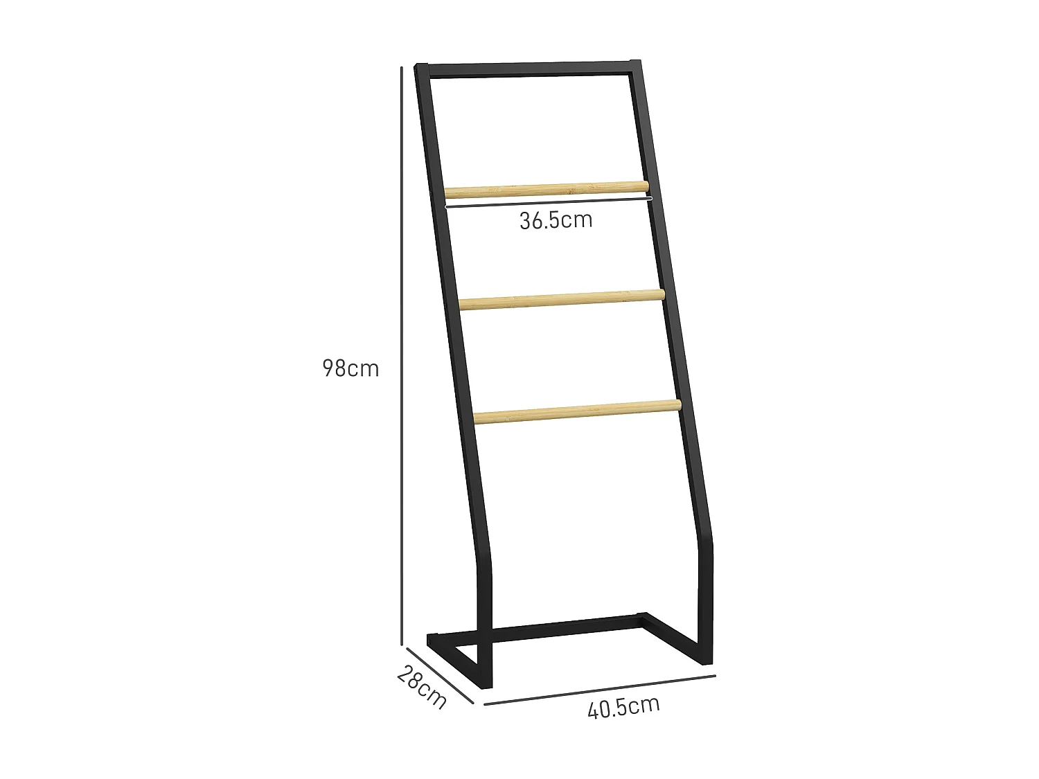 Portasciugamani 4 sbarre in acciaio e bambù 40.5x28x98cm nero e legno