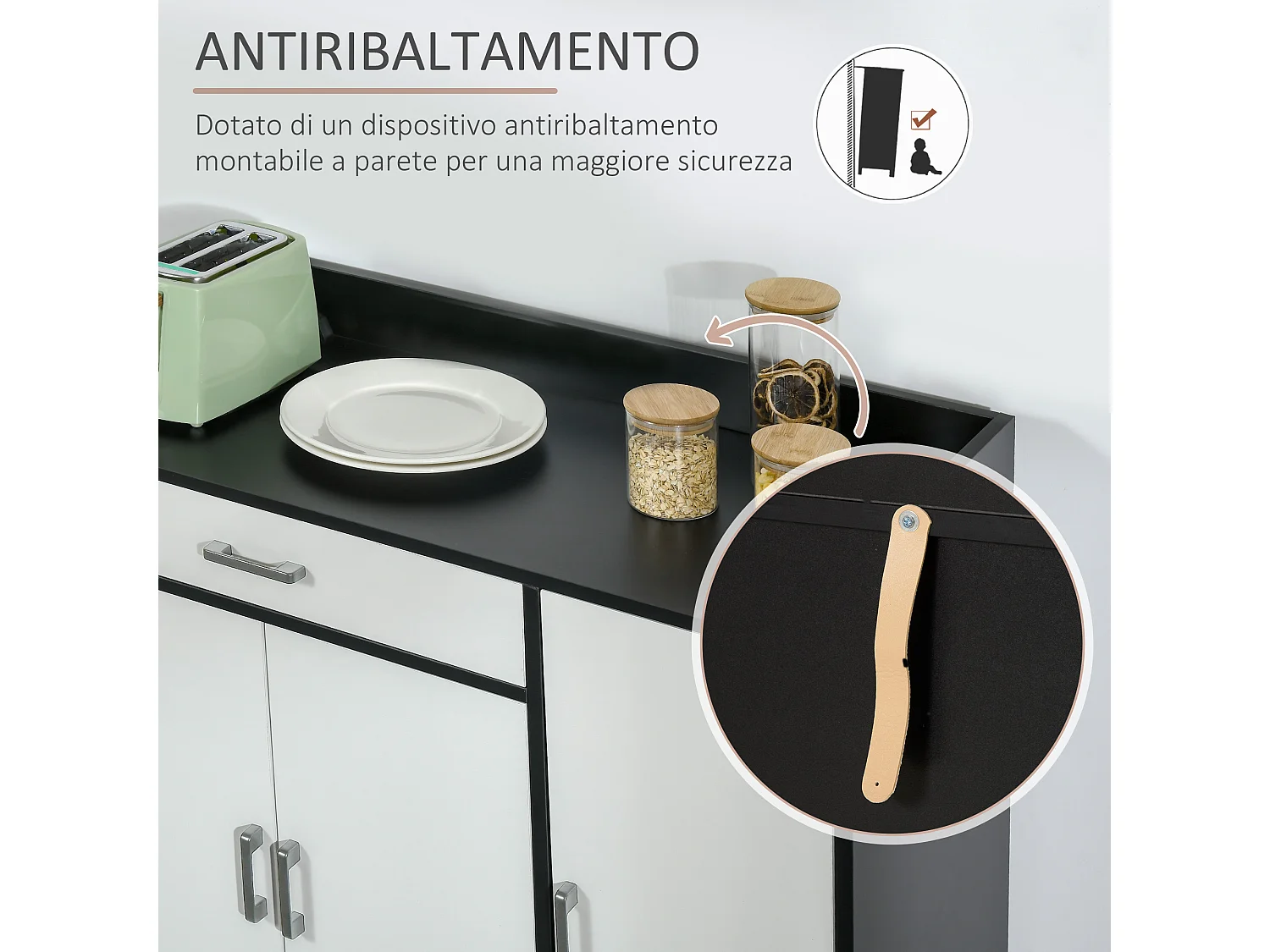 Mobiletto da cucina moderno in mdf con 2 armadietti