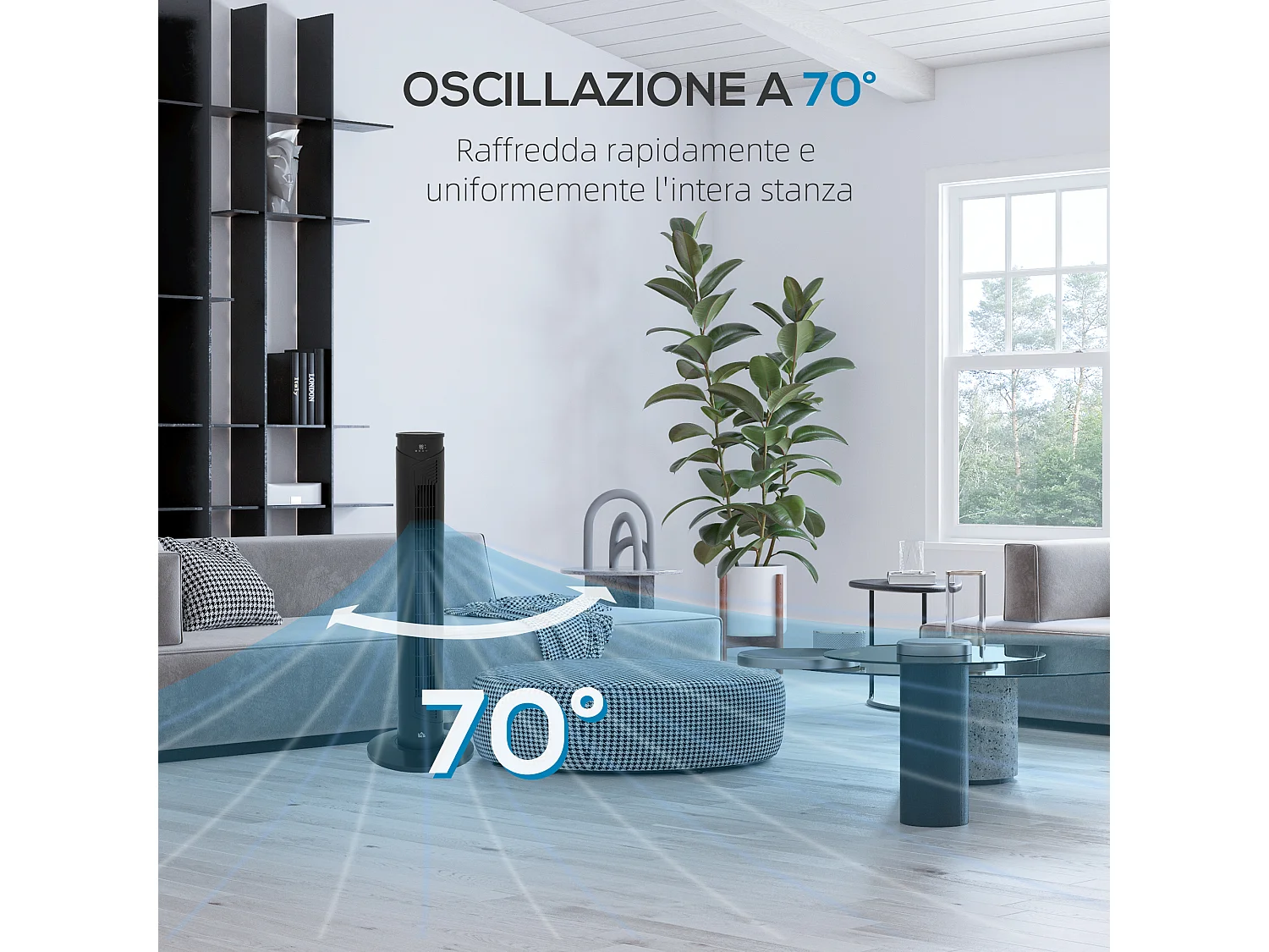 Ventilatore a torre 45w a 4 modalità e 3 velocità con timer da 12h
