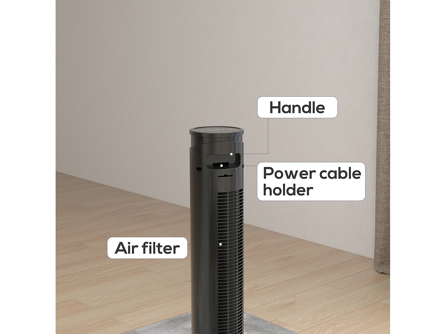 Ventilatore a torre 45w a 4 modalità e 3 velocità con timer da 12h