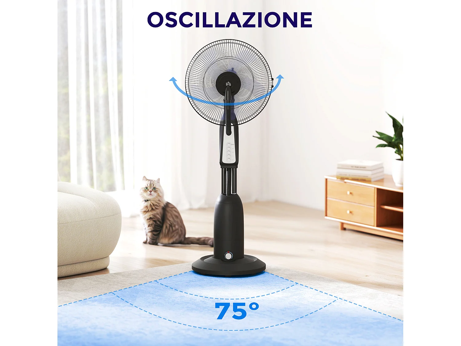 Ventilatore nebulizzatore con serbatoio da 3l e 3 velocità, diametro 50 cm