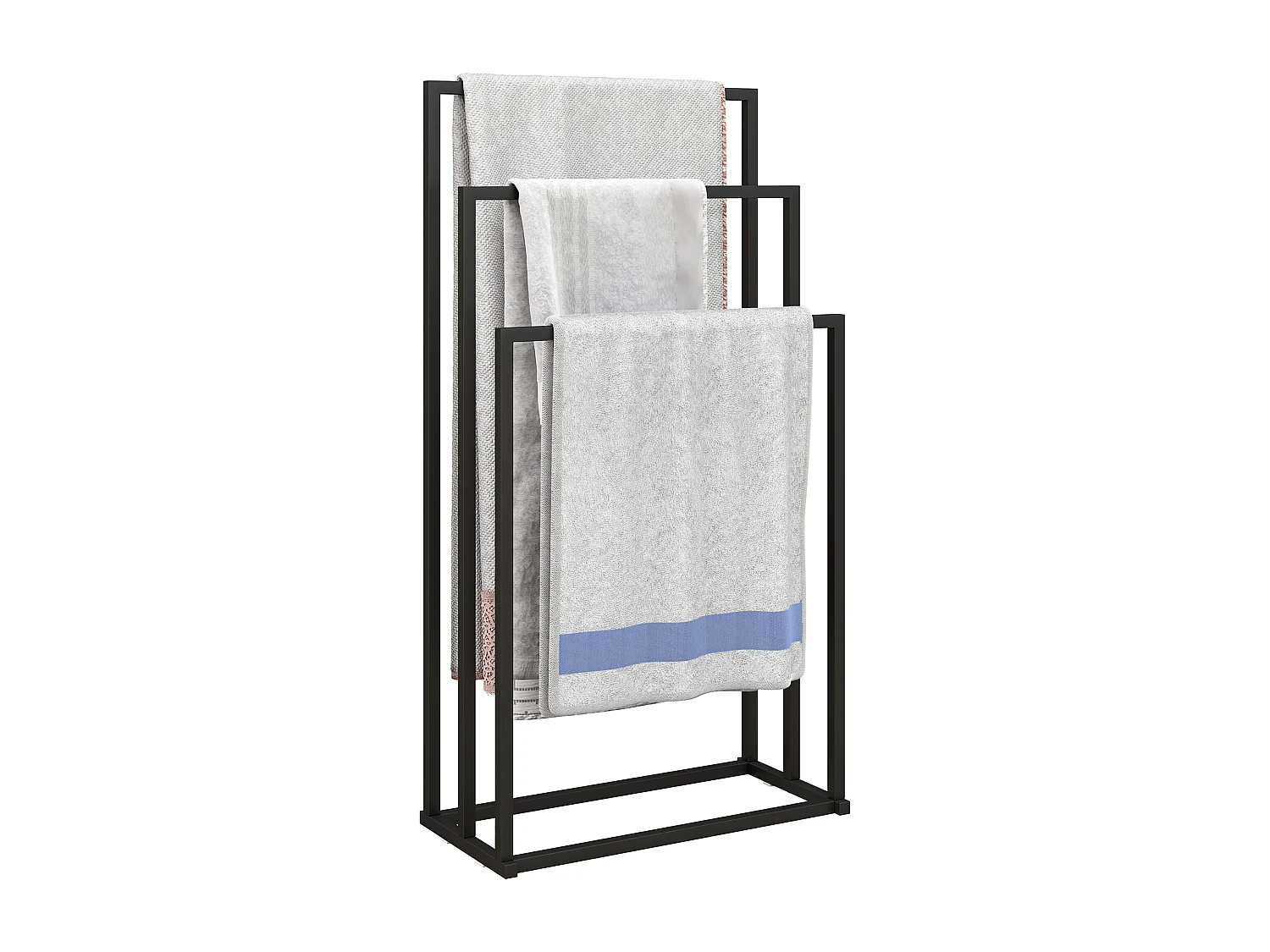 Portasciugamani bagno da terra con 3 bracci in acciaio nero