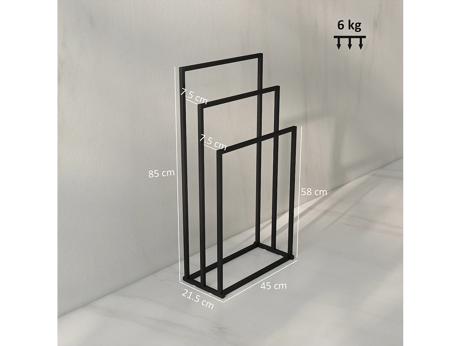 Portasciugamani bagno da terra con 3 bracci in acciaio nero