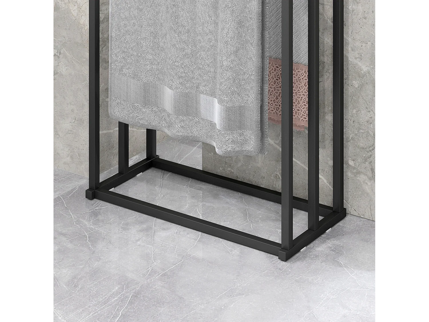 Portasciugamani bagno da terra con 3 bracci in acciaio nero