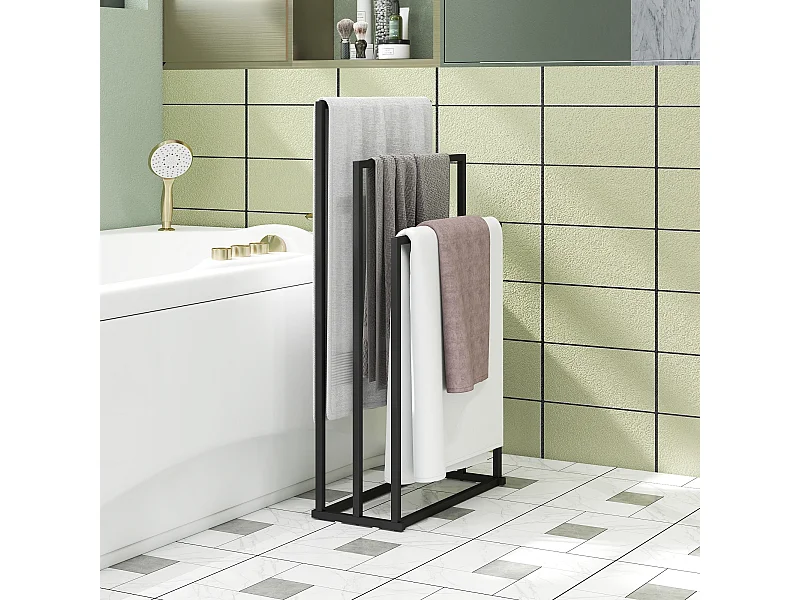 Portasciugamani bagno da terra con 3 bracci in acciaio nero