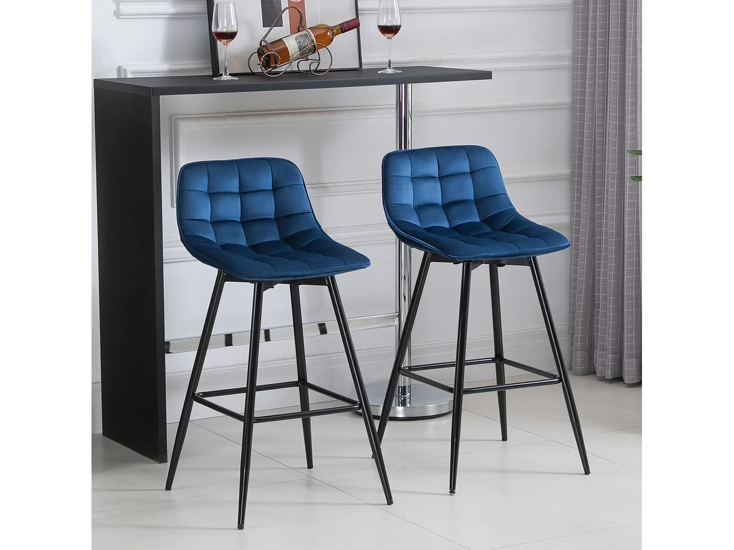Set 2 sgabelli da bar stile nordico metallo velluto blu