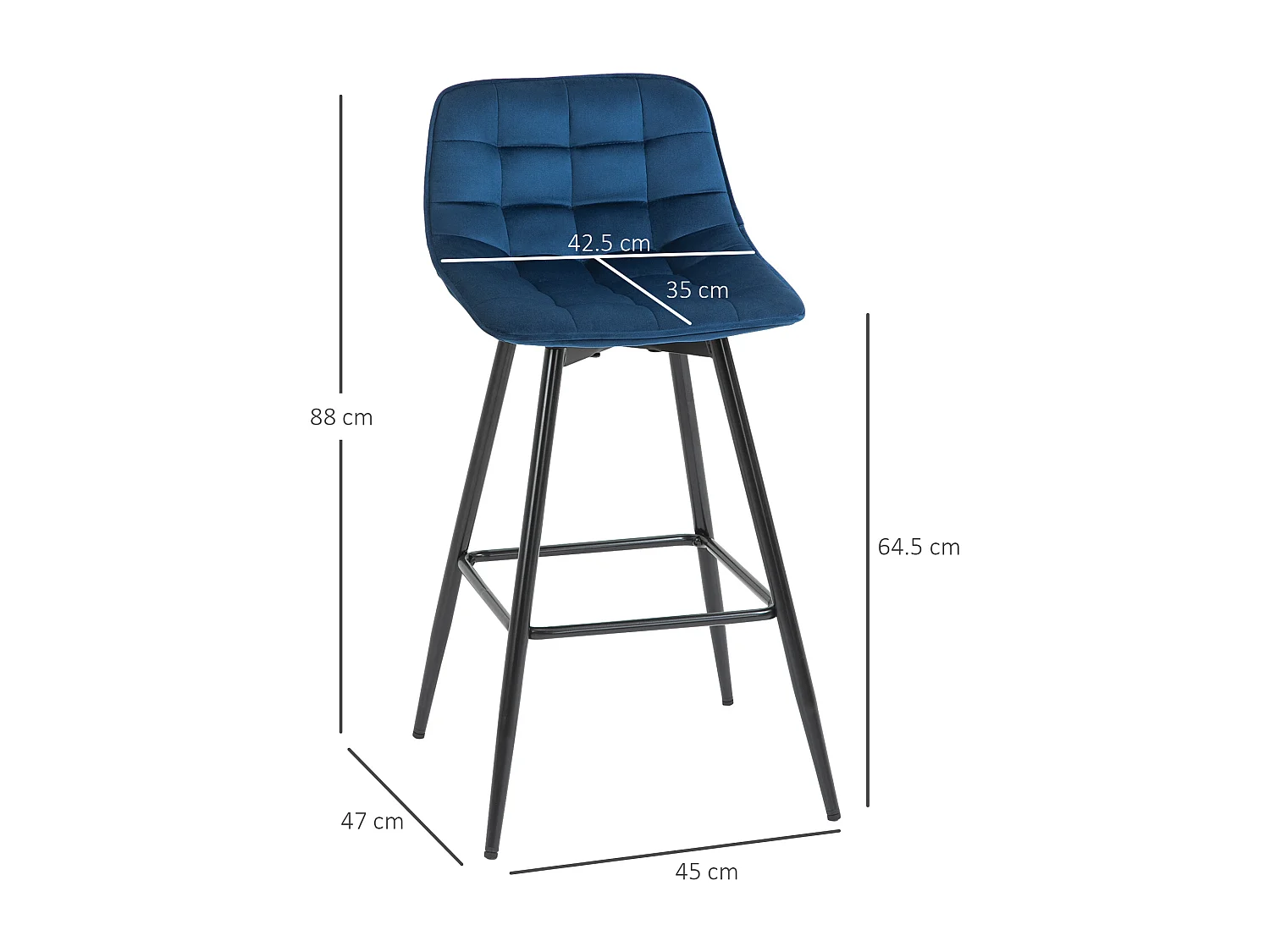Set 2 sgabelli da bar stile nordico metallo velluto blu