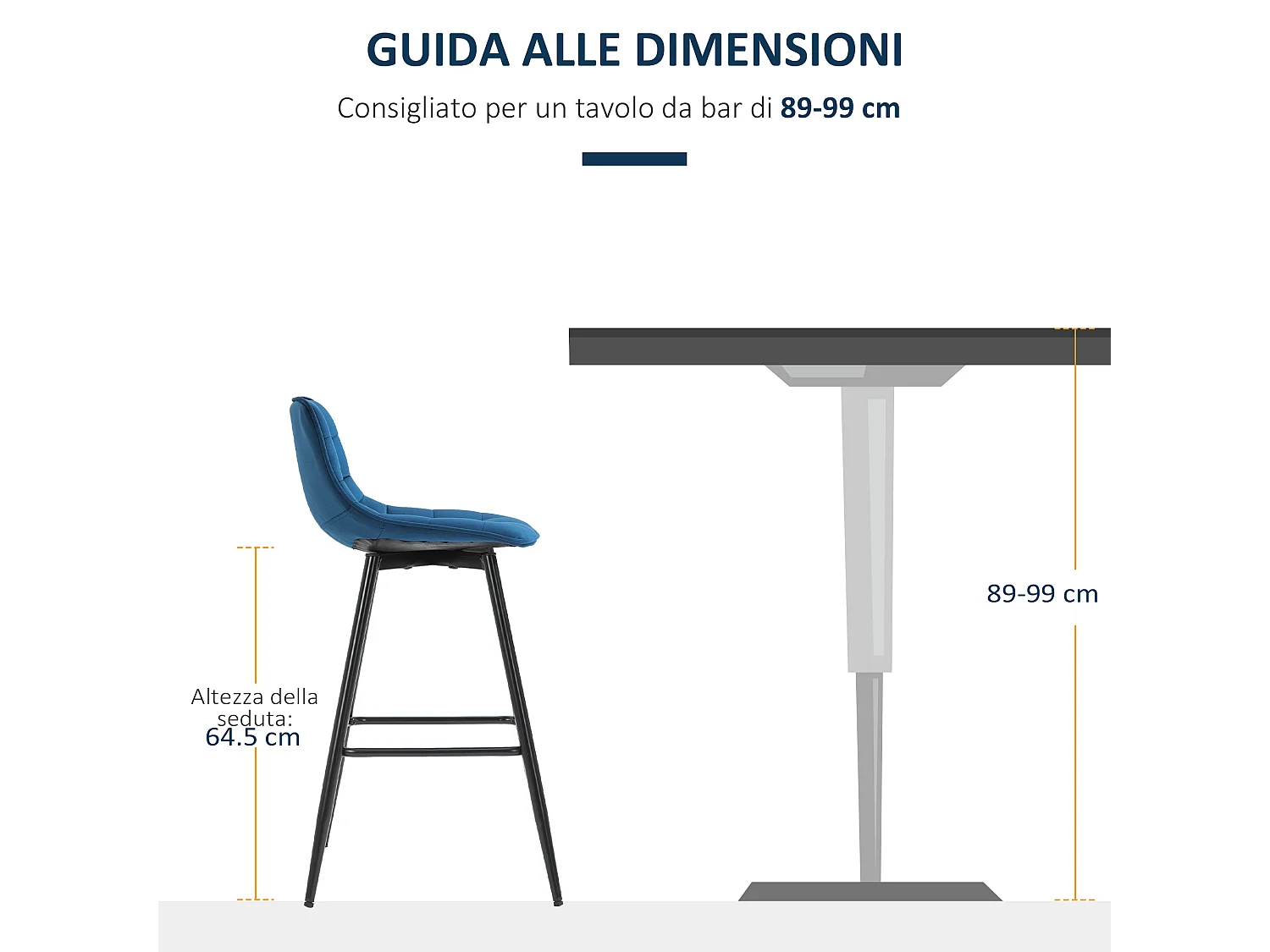 Set 2 sgabelli da bar stile nordico metallo velluto blu
