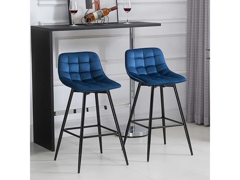 Set 2 sgabelli da bar stile nordico metallo velluto blu