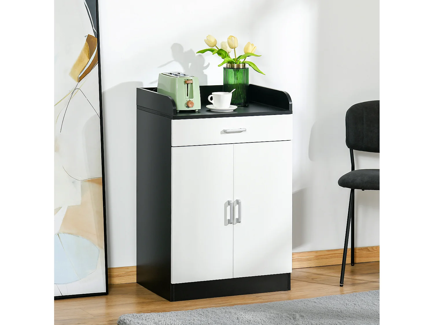 Mobiletto con cassetto di legno con ripiano regolabile