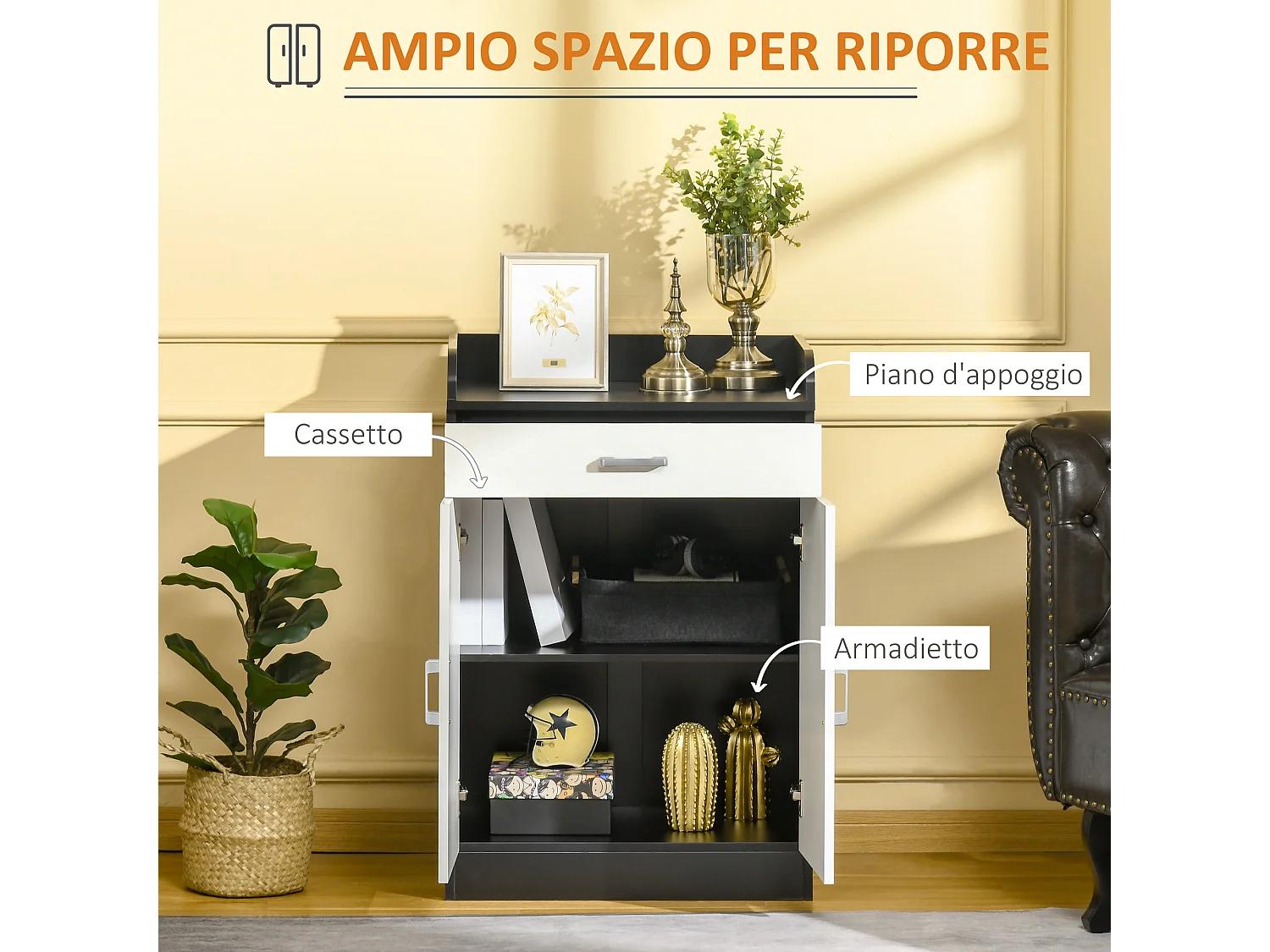 Mobiletto con cassetto di legno con ripiano regolabile