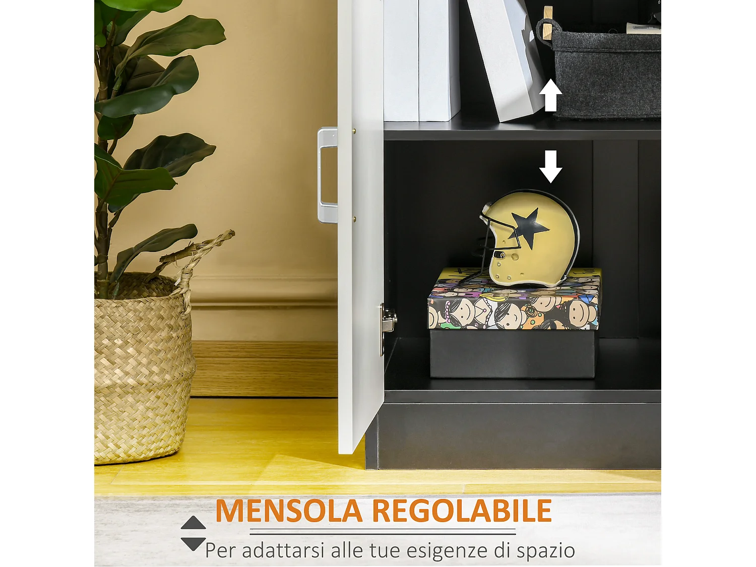 Mobiletto con cassetto di legno con ripiano regolabile