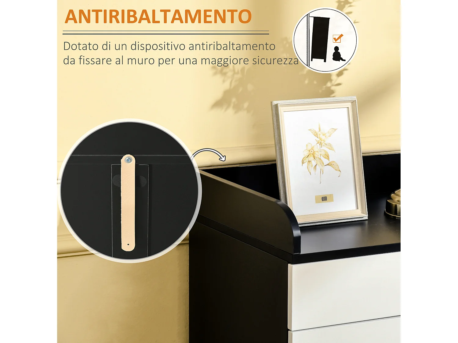 Mobiletto con cassetto di legno con ripiano regolabile