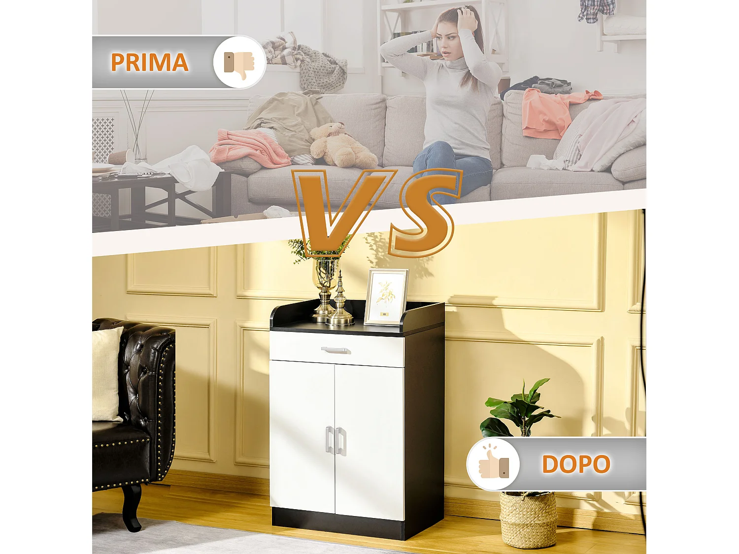 Mobiletto con cassetto di legno con ripiano regolabile